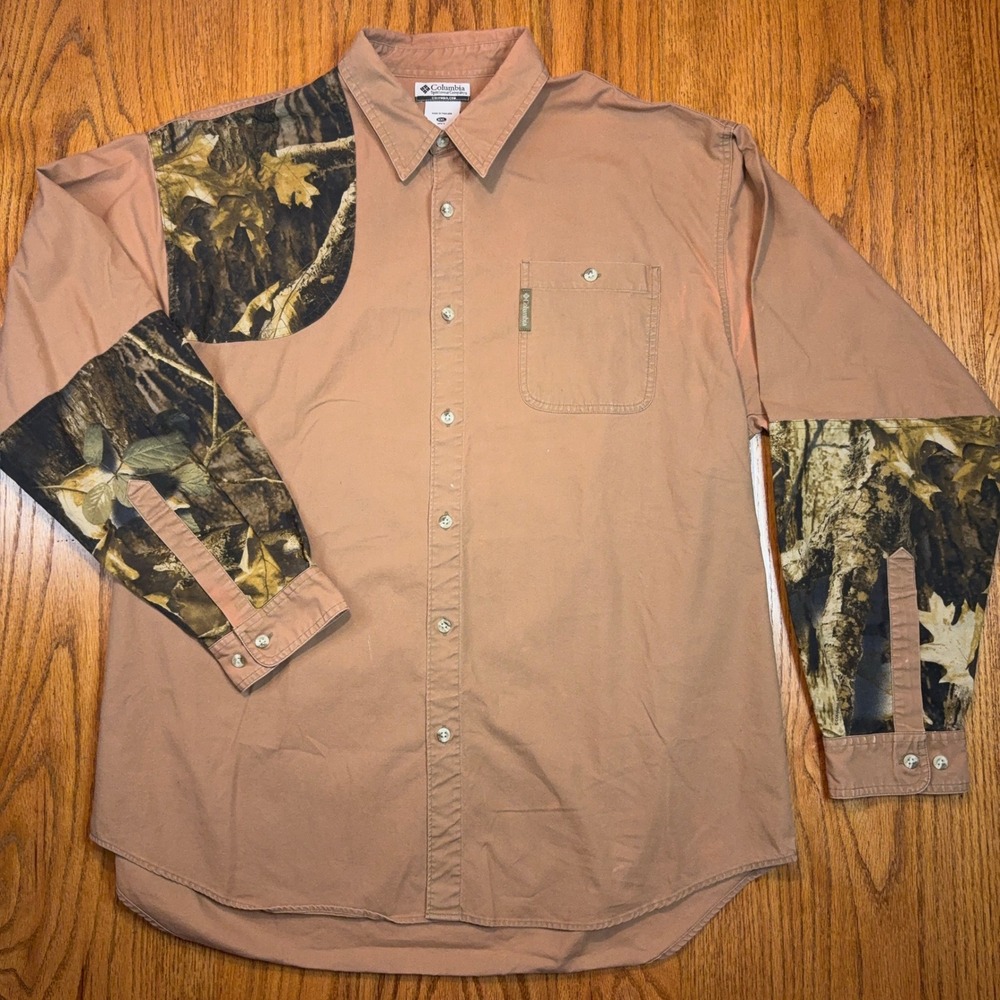 Columbia Hunting Shirt Mens XXL Brown Camo Shooting Pad Long Sleeve FLAW
